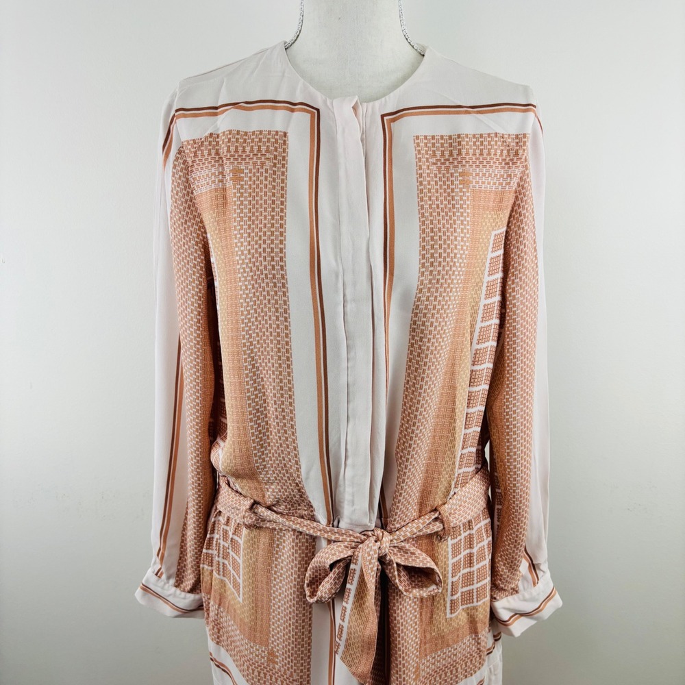 Reiss Harper Scarf Print Midi Dress Mono Nude White Print Shift Tie Waist Belt 6 - Picture 3 of 15